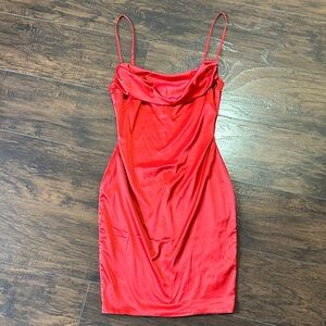 OH POLLY X STASSI COLAB RED SATIN DRESS